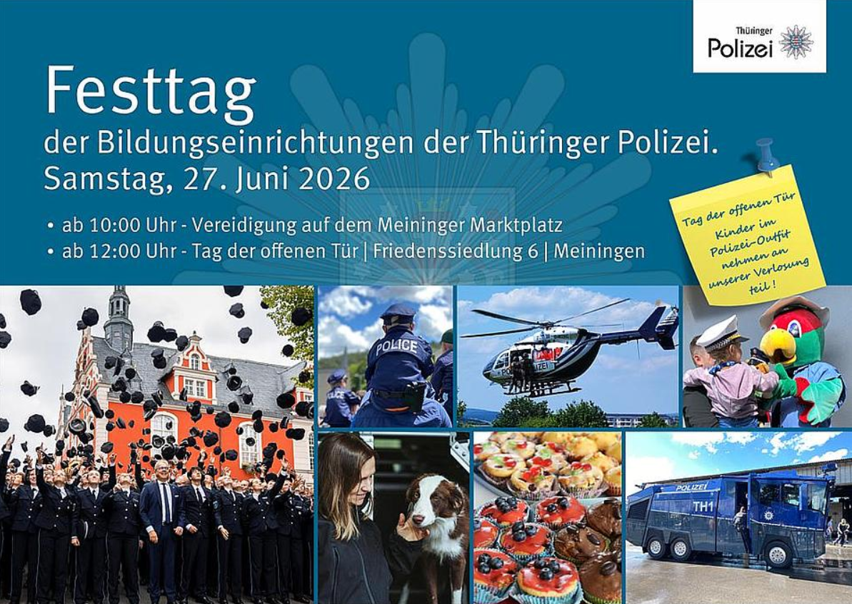 Festtag der Bildungseinrichtungen der Thüringer Polizei: Vereidigung auf dem Meininger Marktplatz