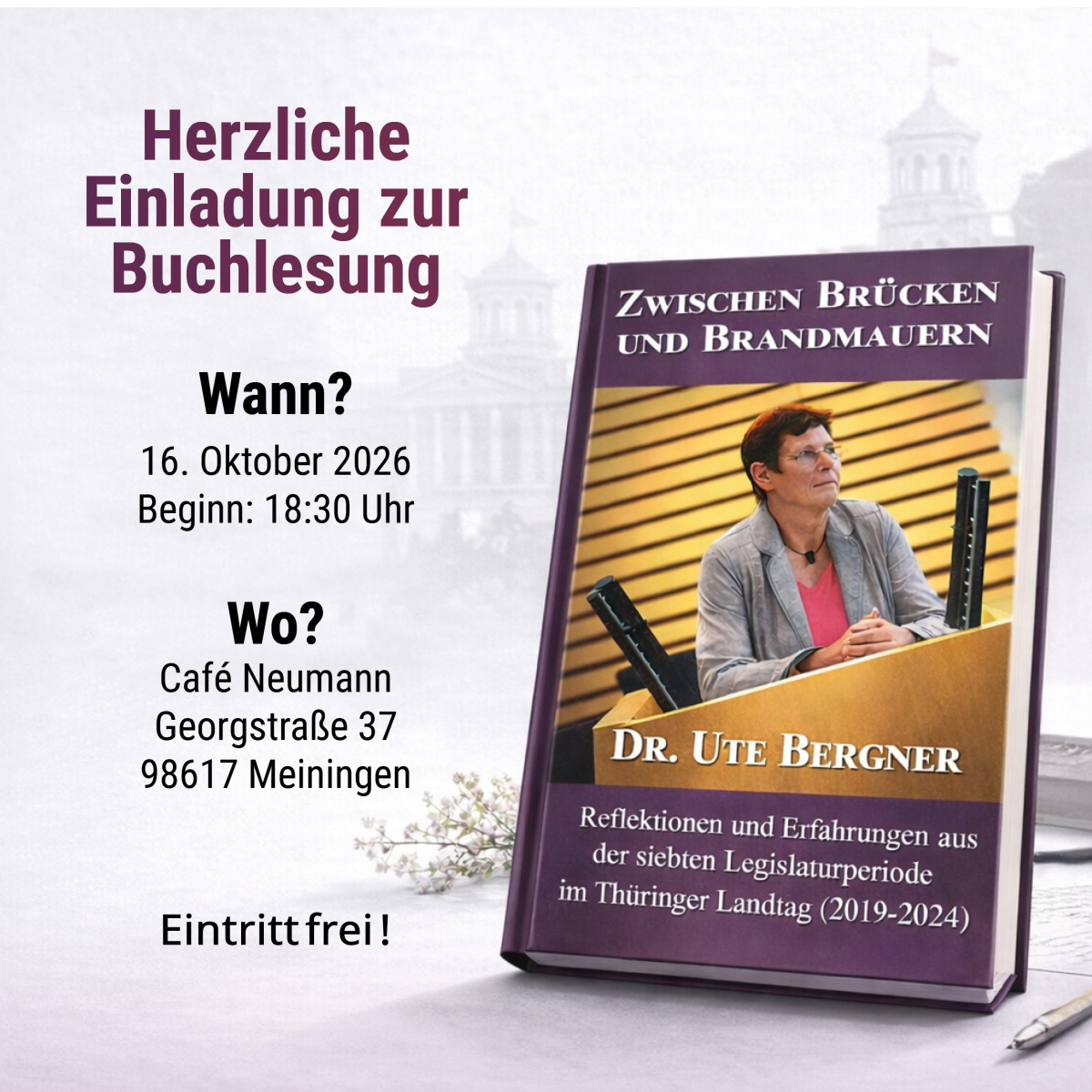Buchlesung & Dialog: „Zwischen Brücken und Brandmauern“ mit Dr. Ute Bergner